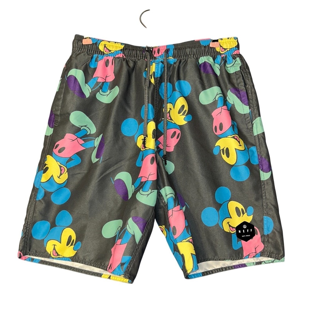 Mens Neff Disney Mickey Mouse Psychedelic Swim Board Short Size Small Pockets